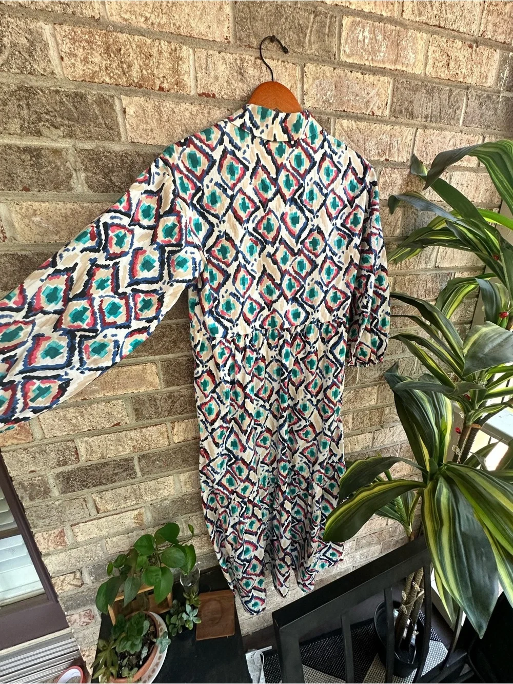 NWT Anthro Midi Dress inGeometric pattern. Button down long sleeve cotton - Picture 7 of 10